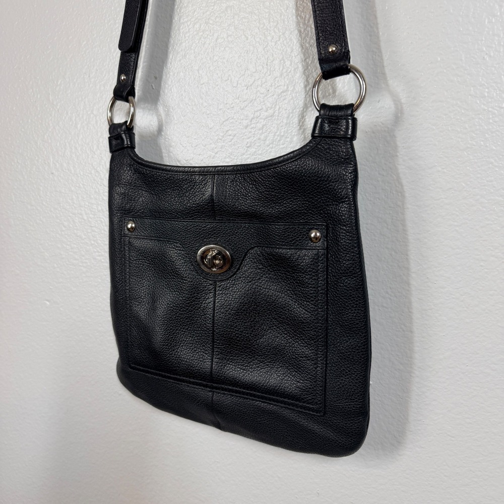 Coach Penelope Crossbody Bag Women Black Pebbled Leather Turnlock Classic - Picture 8 of 13